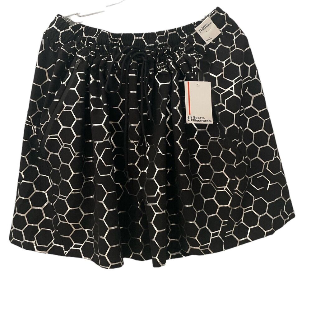 Sports Illustrated Women’s Black Athletic Shorts Zip Pockets Geometric SZ/ 3XL